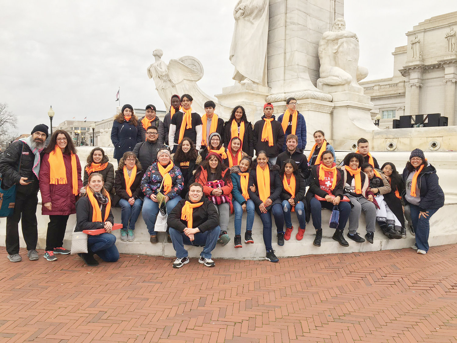 Pilgrims from St. Patrick Church in Providence take a break for a photo during their trip to Washington, D.C., to support the annual March for Life.
